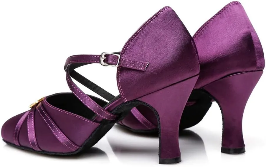 JUODVMP Closed Toe Dance Shoes Satin Latin Ballroom Dance Shoes L117K