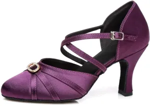JUODVMP Closed Toe Dance Shoes Satin Latin Ballroom Dance Shoes L117K