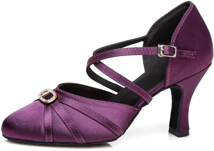JUODVMP Closed Toe Dance Shoes Satin Latin Ballroom Dance Shoes L117K