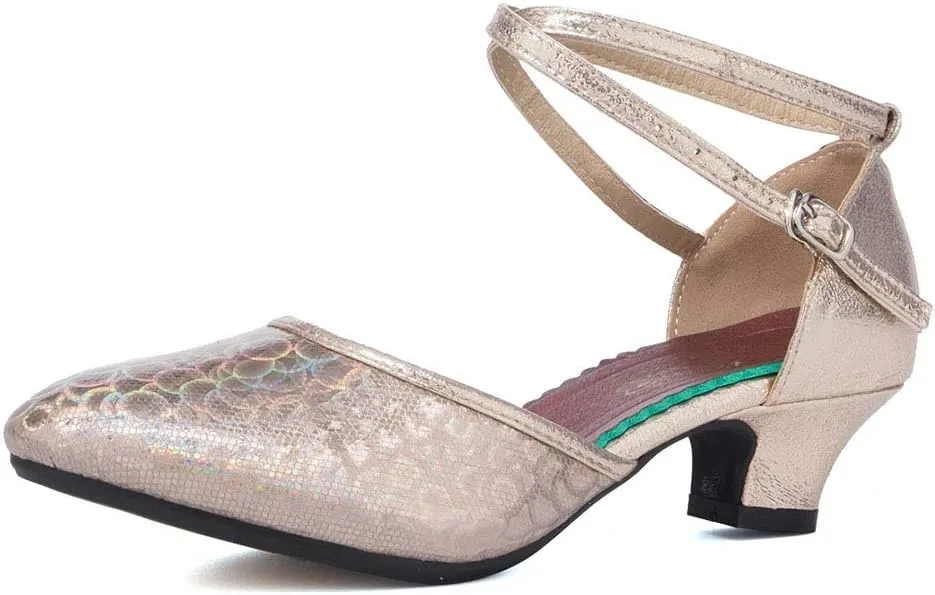 JUODVMP Closed Toe Salsa Dance Shoes for Women Ballroom Latin Character Dance Shoes,DY113