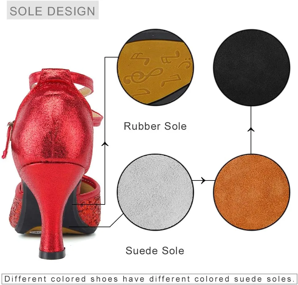 JUODVMP Closed Toe Salsa Dance Shoes for Women Ballroom Latin Character Dance Shoes,DY113