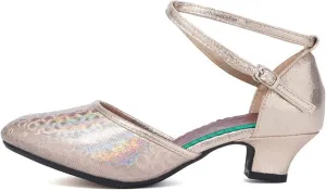 JUODVMP Closed Toe Salsa Dance Shoes for Women Ballroom Latin Character Dance Shoes,DY113
