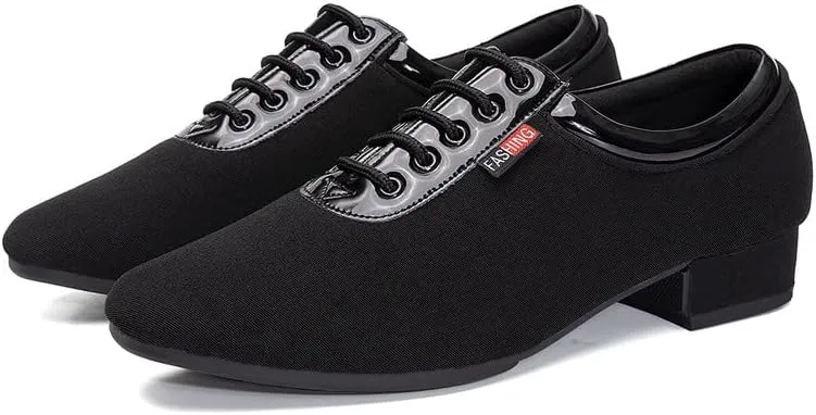 JUODVMP Lace-up Professional Latin Dance Shoes Ballroom Modern Jazz Tango Waltz Salsa Leather Shoes for Men Low Heel,Model WLL518-2