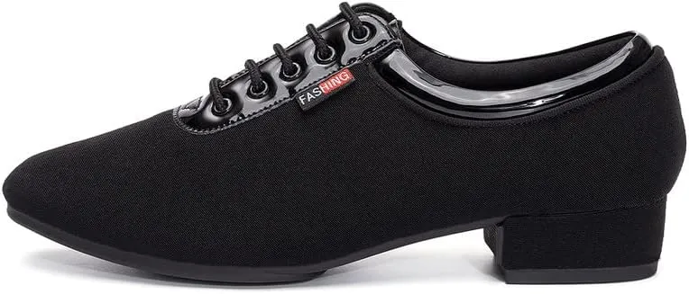 JUODVMP Lace-up Professional Latin Dance Shoes Ballroom Modern Jazz Tango Waltz Salsa Leather Shoes for Men Low Heel,Model WLL518-2