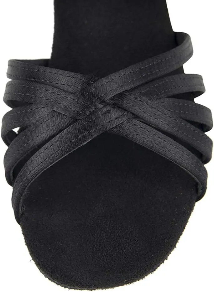 JUODVMP Satin Latin Dance Shoes Women Suede Bottom Professional Practice Open Toe Ankle Strap Ballroom Dance Shoes,Model 213ZS