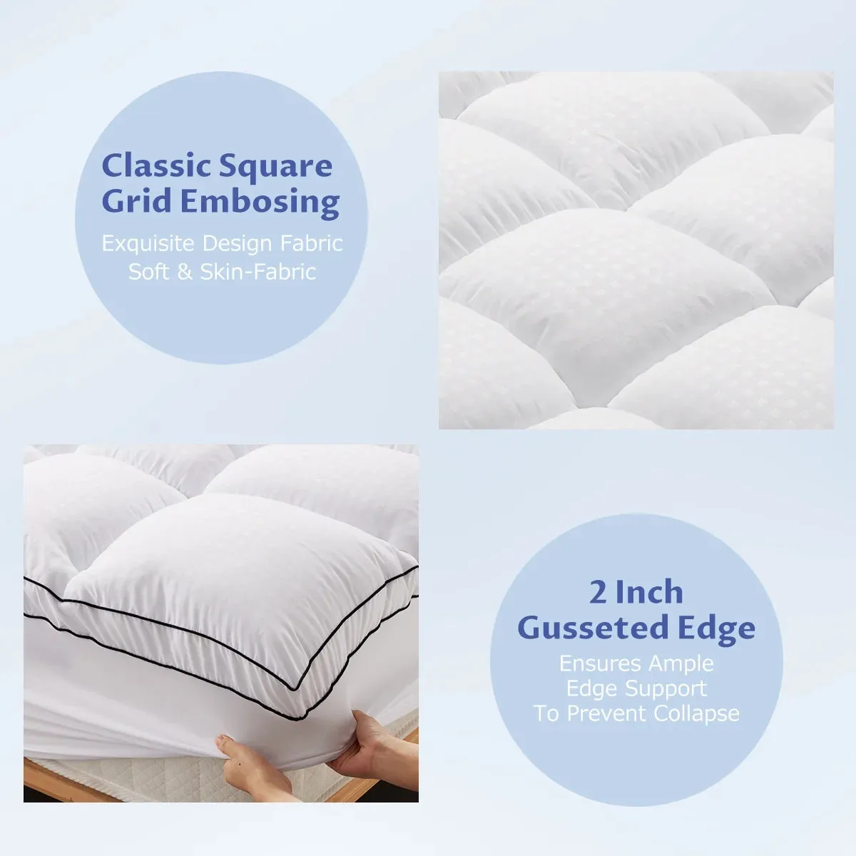 JUSTLET Extra Thick California King Mattress Topper, Cooling Mattress Pad Cover, 2" Mattress Topper with 8-21 Inch Deep Pocket Soft Comfortable Breathable, White
