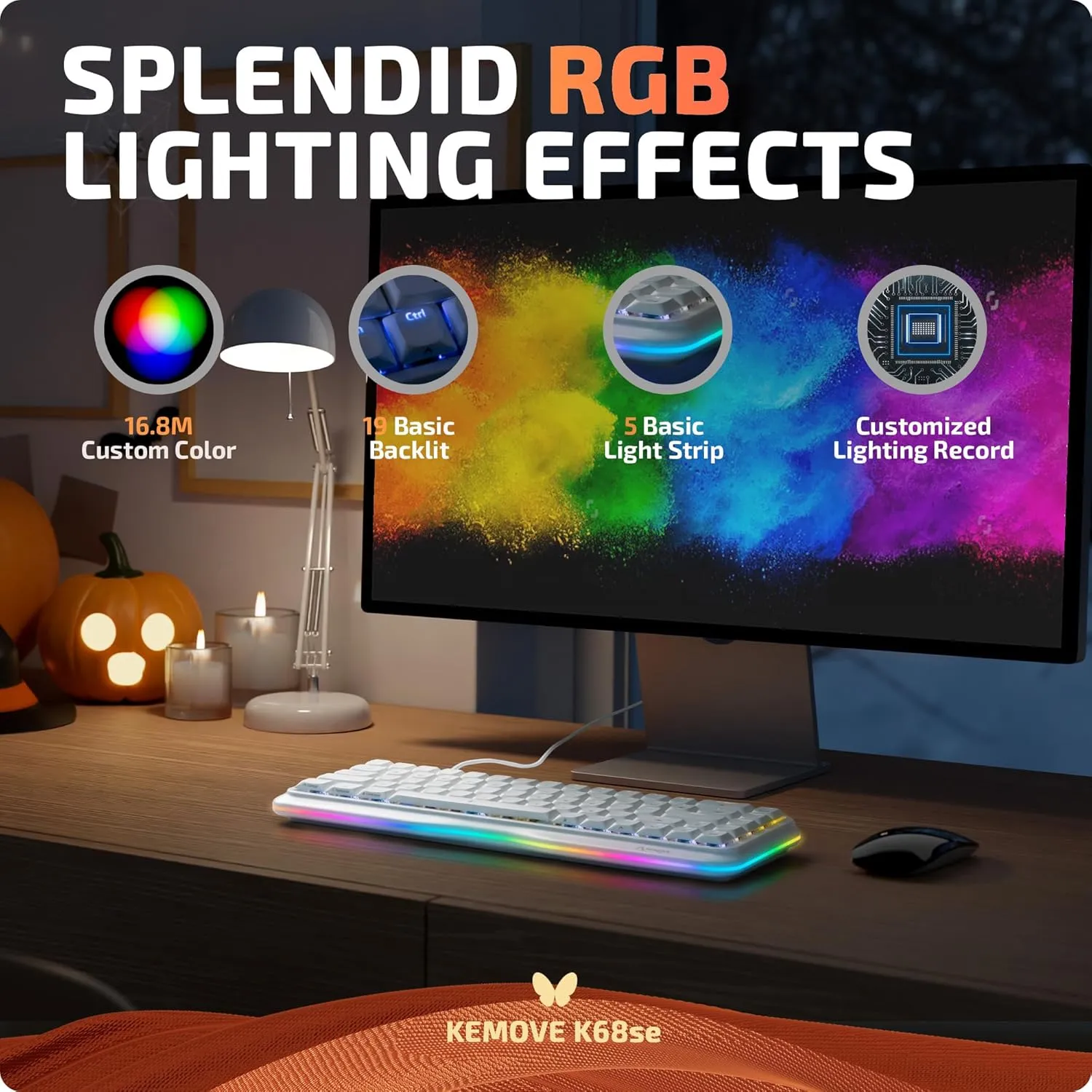 KEMOVE K68se Gaming Mechanical Keyboard,60 Percent RGB Keyboard with Red Linear Switch,White