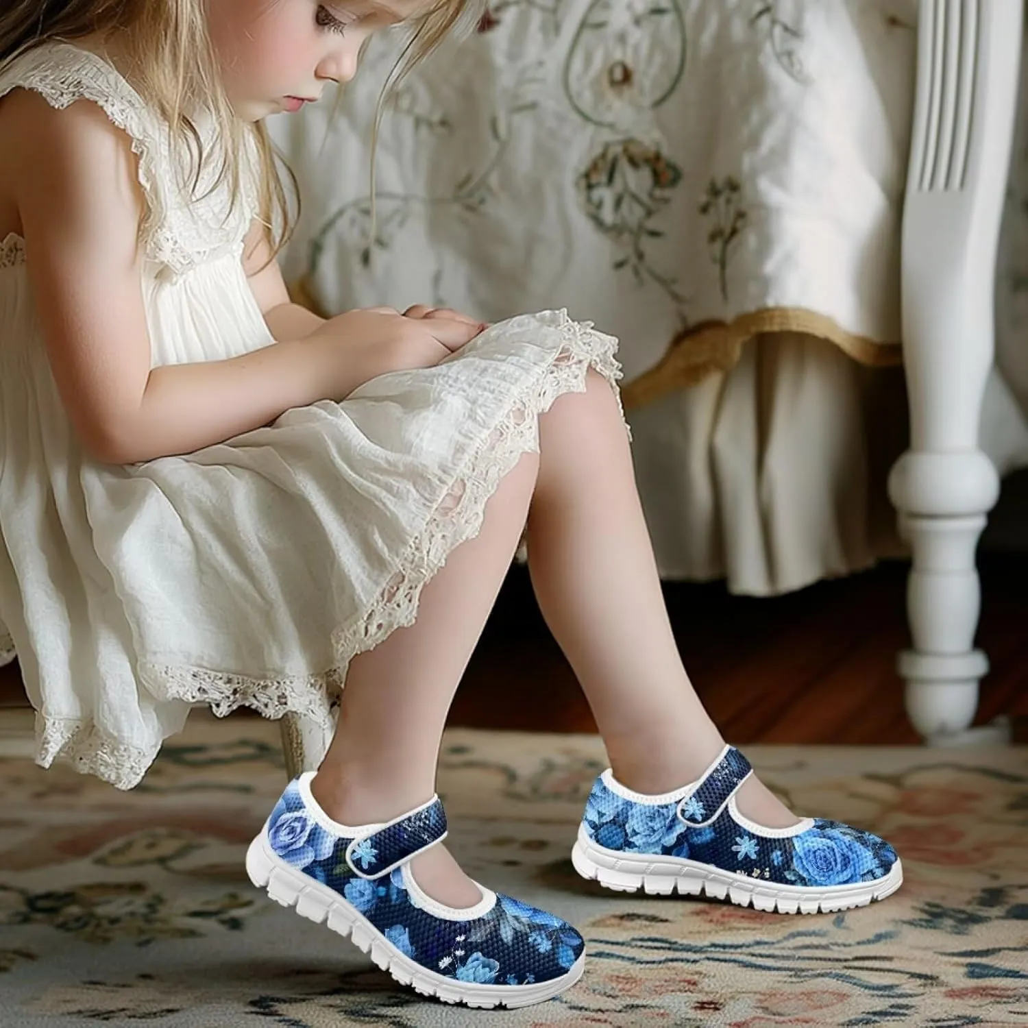 Kids Flower Mary Jane Dress Shoes for Girls Ballerina Ballet Princess Flats Shoe with Strap