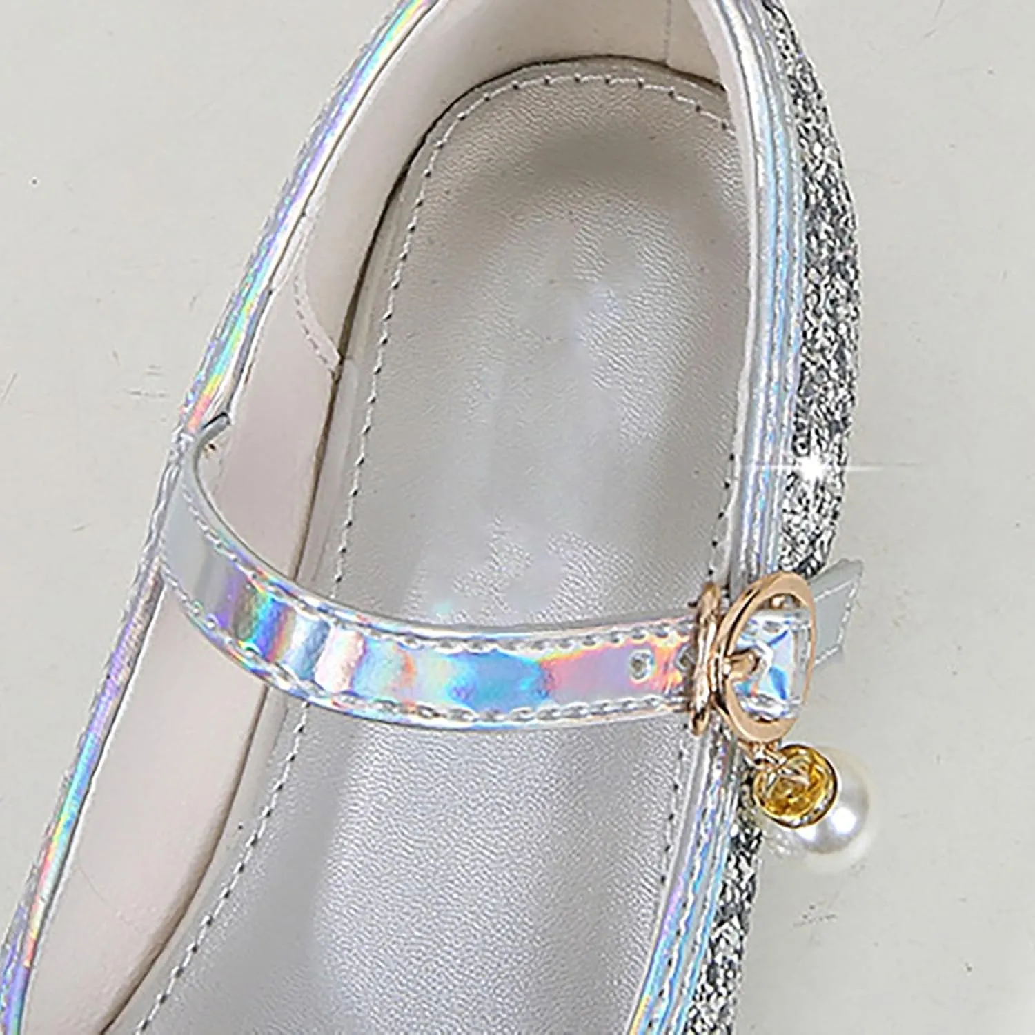 Kids Girl Mary Jane Dress Shoes Glitter Flat Shoes Shiny Sandals Bow Sequin Wedding Sandals High Heels Shoe