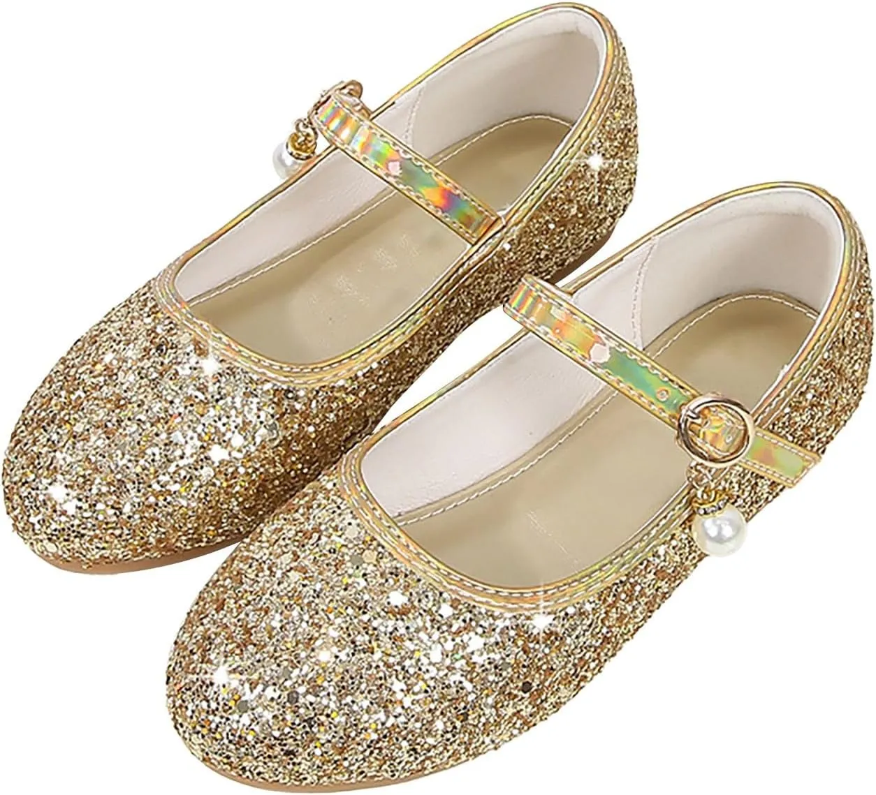 Kids Girl Mary Jane Dress Shoes Glitter Flat Shoes Shiny Sandals Bow Sequin Wedding Sandals High Heels Shoe