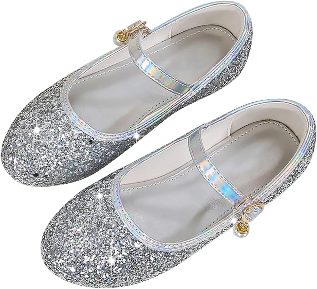 Kids Girl Mary Jane Dress Shoes Glitter Flat Shoes Shiny Sandals Bow Sequin Wedding Sandals High Heels Shoe