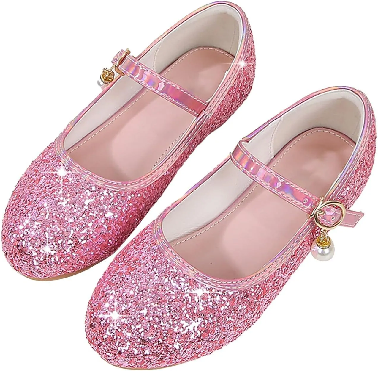 Kids Girl Mary Jane Dress Shoes Glitter Flat Shoes Shiny Sandals Bow Sequin Wedding Sandals High Heels Shoe