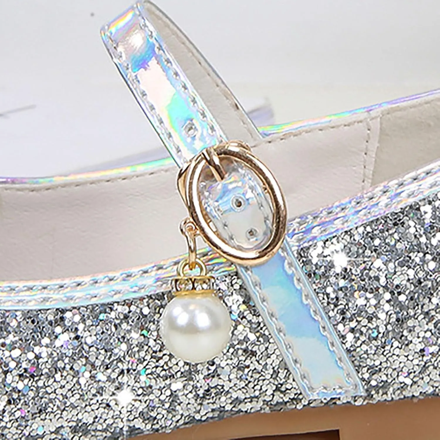 Kids Girl Mary Jane Dress Shoes Glitter Flat Shoes Shiny Sandals Bow Sequin Wedding Sandals High Heels Shoe