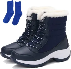 KISSOURBABY Women's Fur Lining Winter Boots Outdoor Waterproof Snow Boots