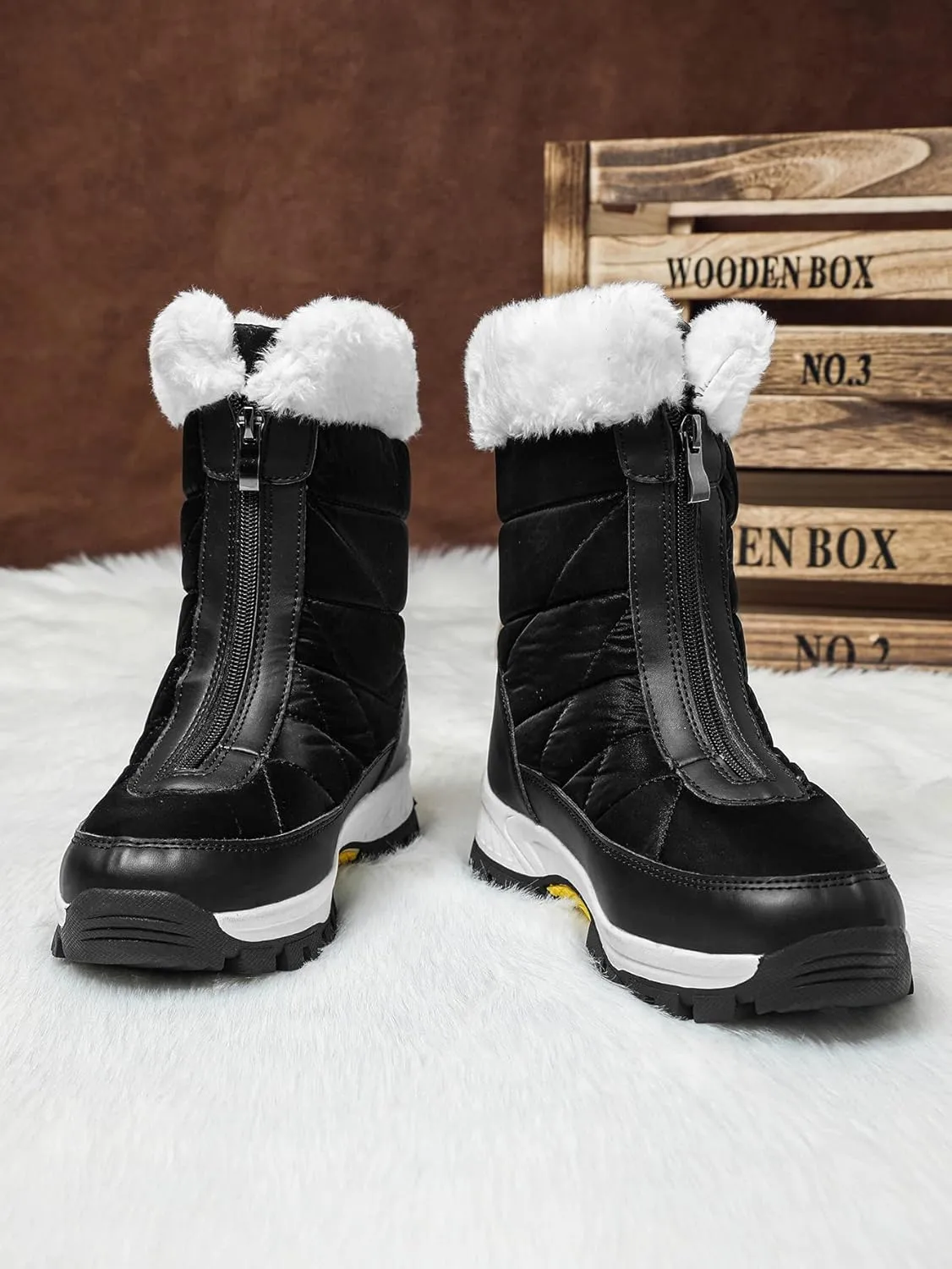 KISSOURBABY Women's Fur Lining Winter Boots Outdoor Waterproof Snow Boots