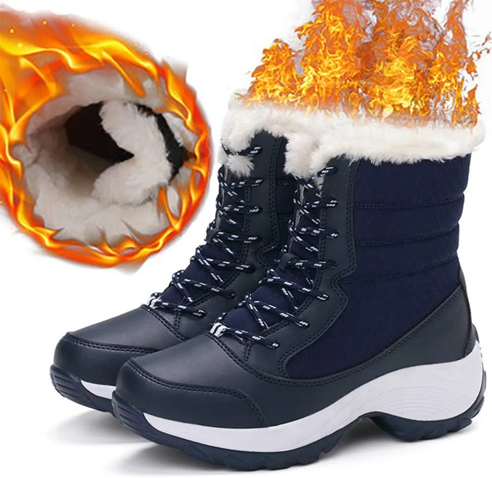 KISSOURBABY Women's Fur Lining Winter Boots Outdoor Waterproof Snow Boots
