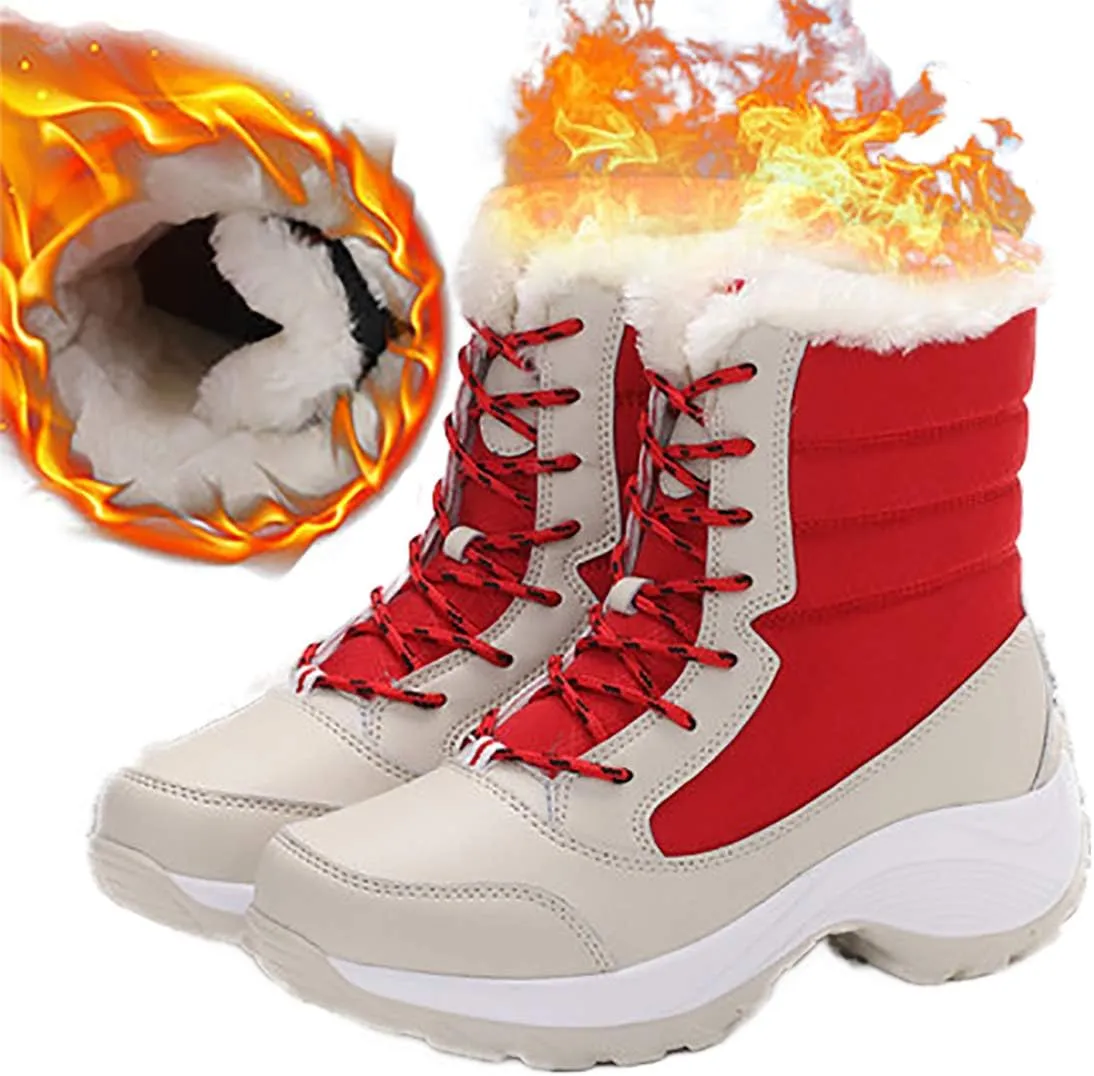 KISSOURBABY Women's Fur Lining Winter Boots Outdoor Waterproof Snow Boots