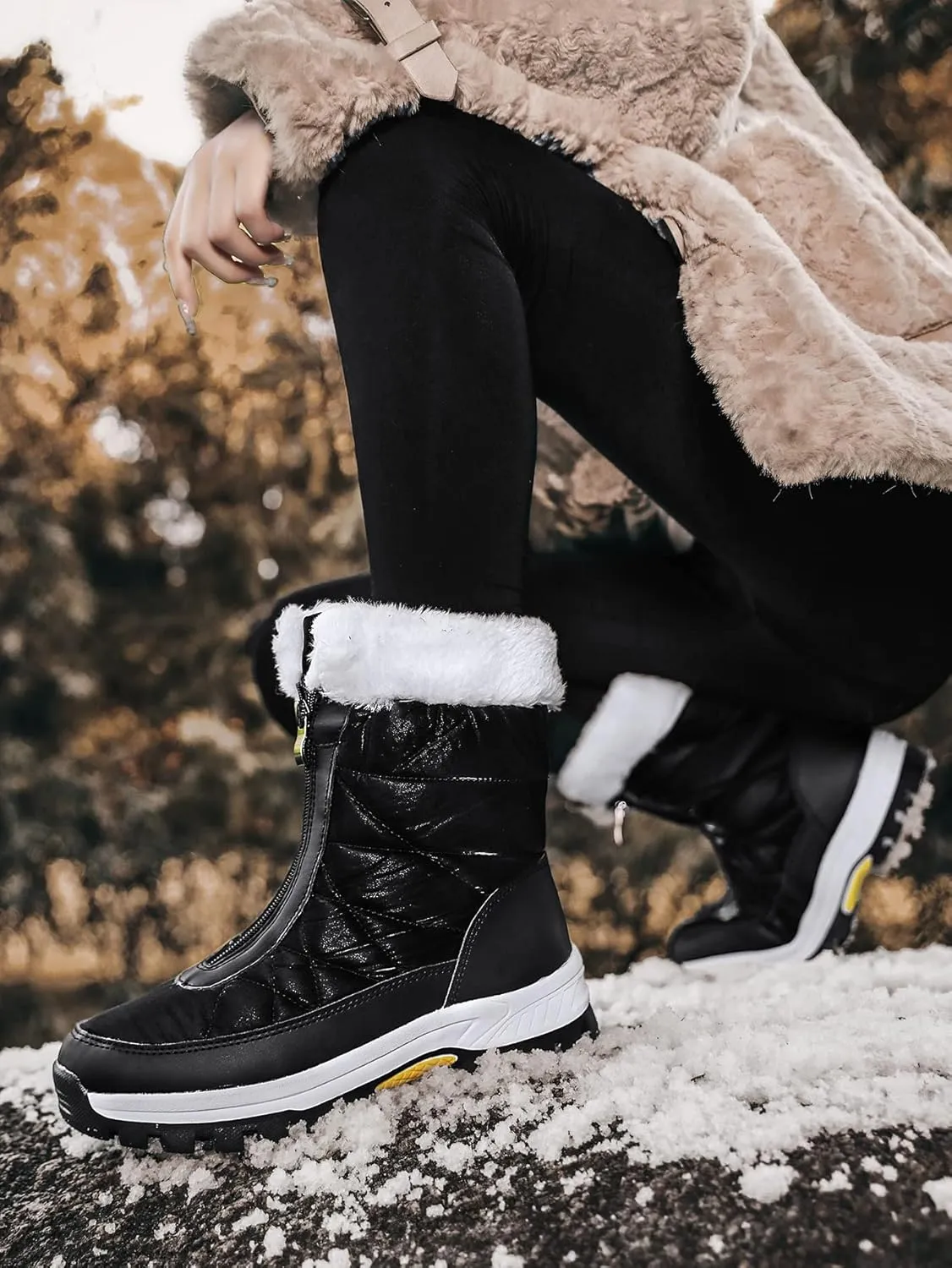 KISSOURBABY Women's Fur Lining Winter Boots Outdoor Waterproof Snow Boots