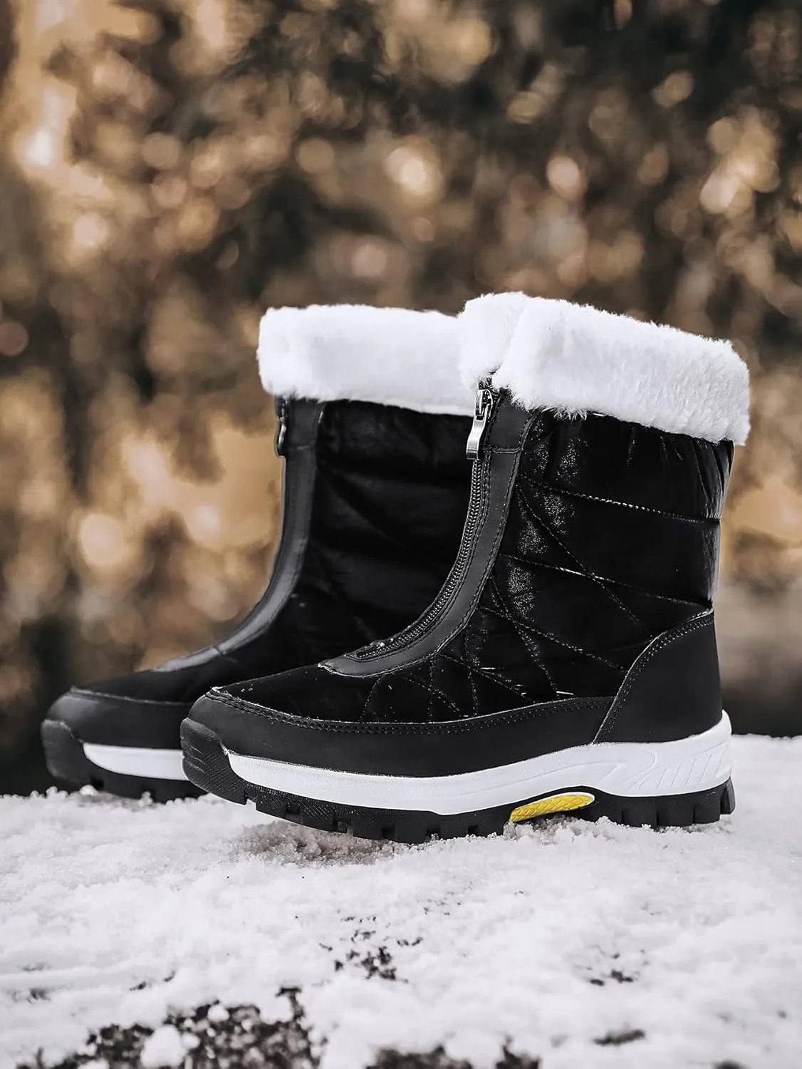 KISSOURBABY Women's Fur Lining Winter Boots Outdoor Waterproof Snow Boots