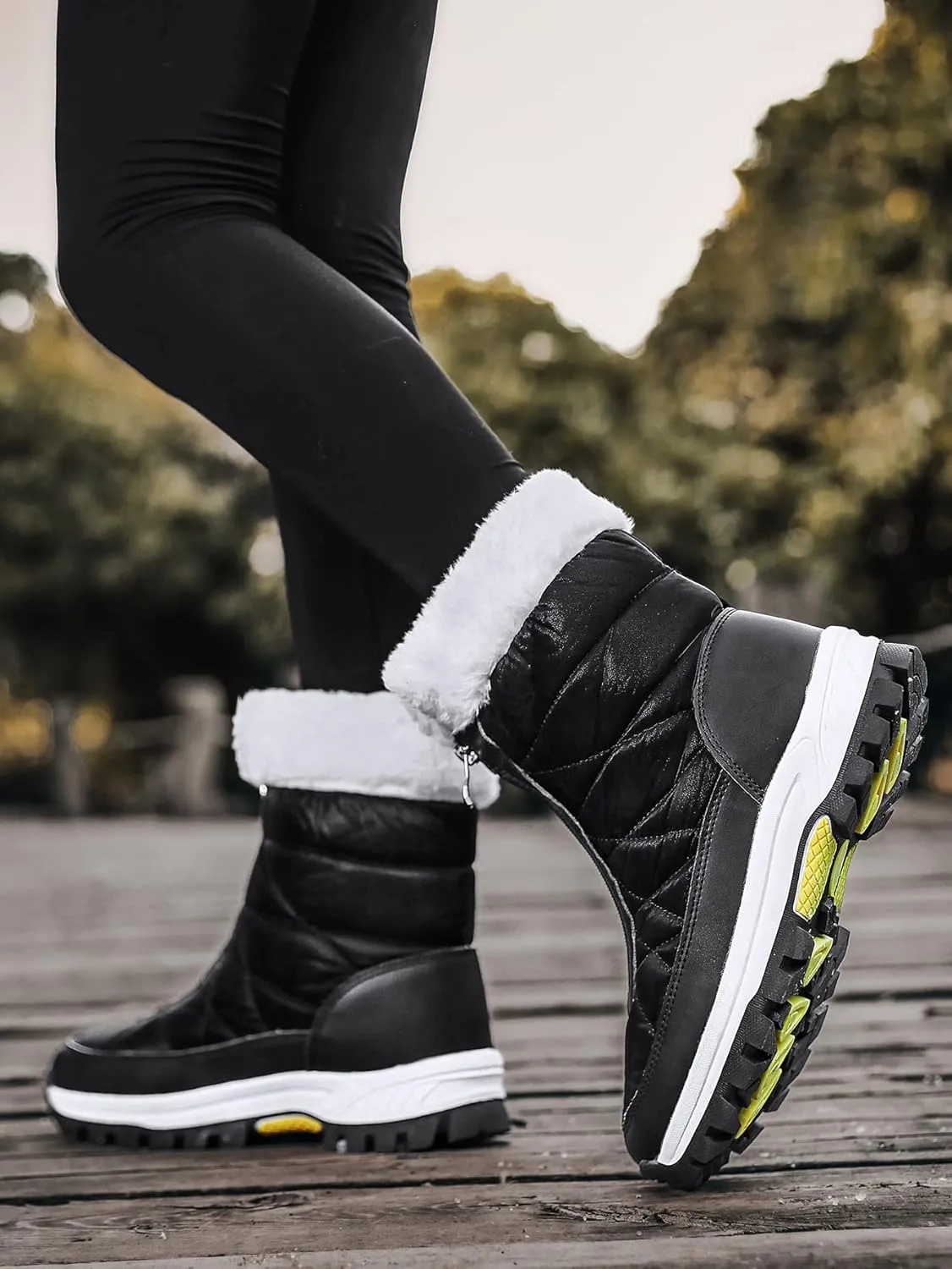 KISSOURBABY Women's Fur Lining Winter Boots Outdoor Waterproof Snow Boots
