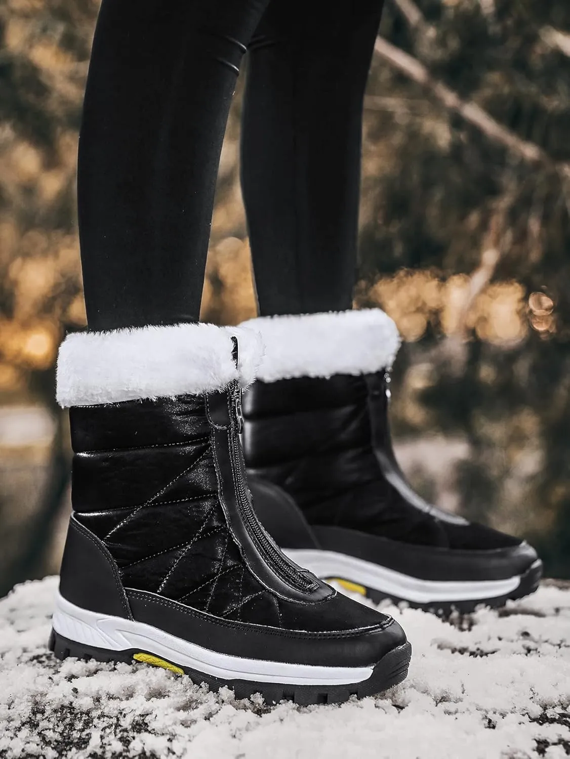 KISSOURBABY Women's Fur Lining Winter Boots Outdoor Waterproof Snow Boots