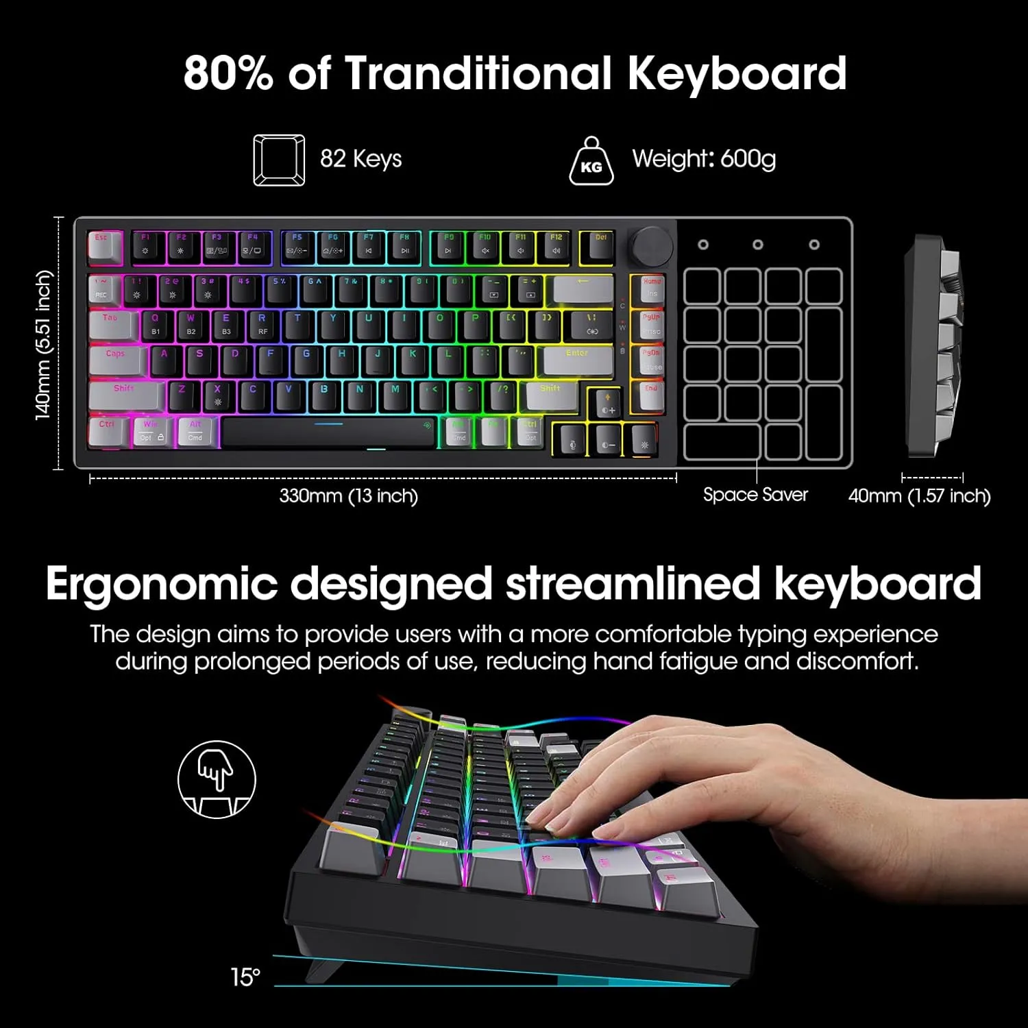 KOORUI 75% Wireless RGB Gaming Keyboard,3 Mode BT/2.4Ghz/USB-C Hot Swappable Mechanical Keyboard,Compact 82 Keys with 4000mAh Battery & Dedicated Knob Control,Clicky Blue Switch