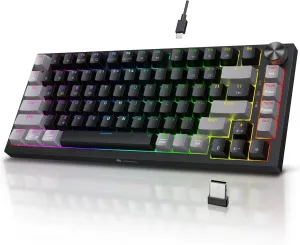 KOORUI 75% Wireless RGB Gaming Keyboard,3 Mode BT/2.4Ghz/USB-C Hot Swappable Mechanical Keyboard,Compact 82 Keys with 4000mAh Battery & Dedicated Knob Control,Clicky Blue Switch