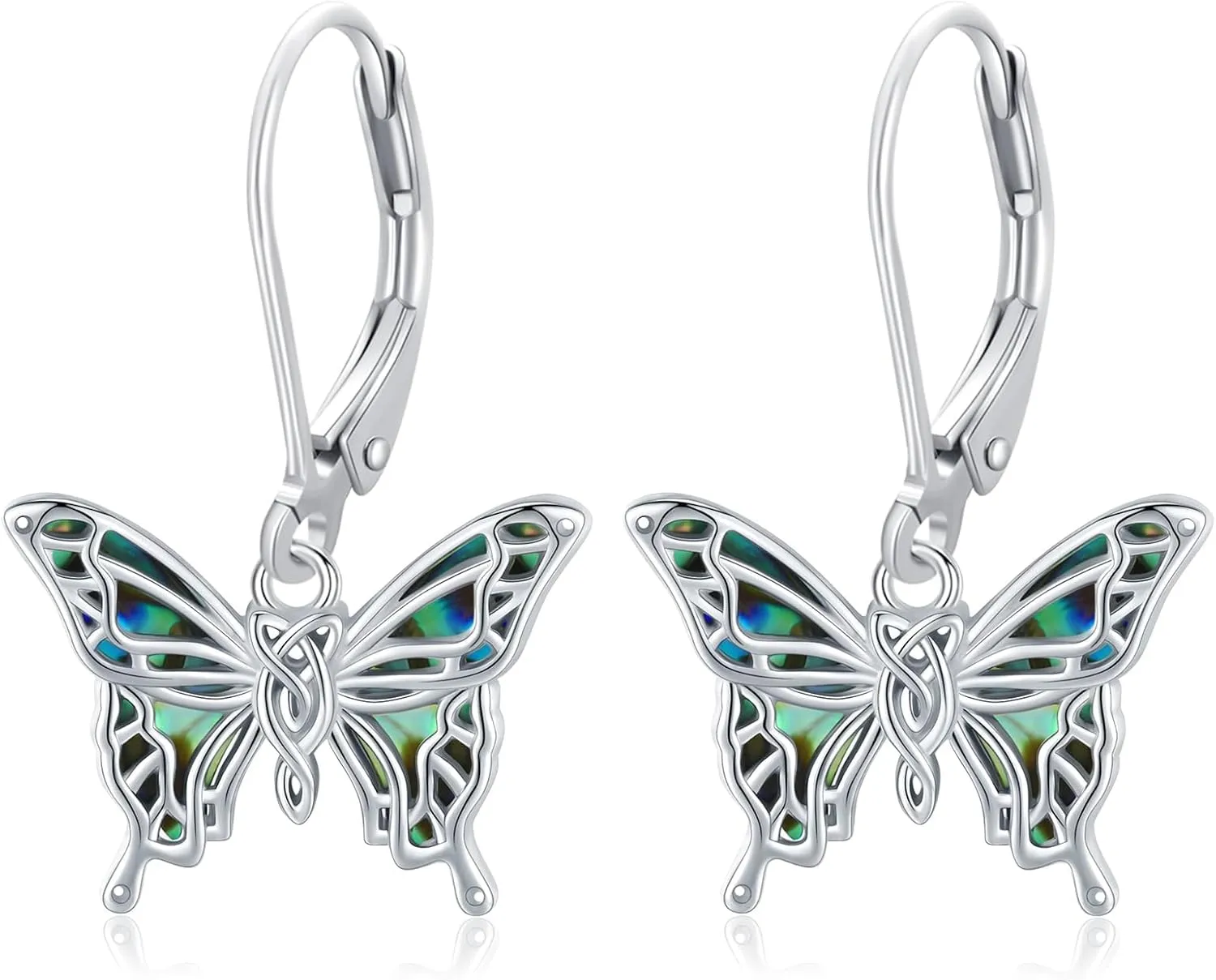 KQ&TTENG Butterfly Earrings for Women 18K White Gold Plated Abalone Shell Dangle Drop Earrings Butterfly Jewelry Gift for Sister Girlfriend