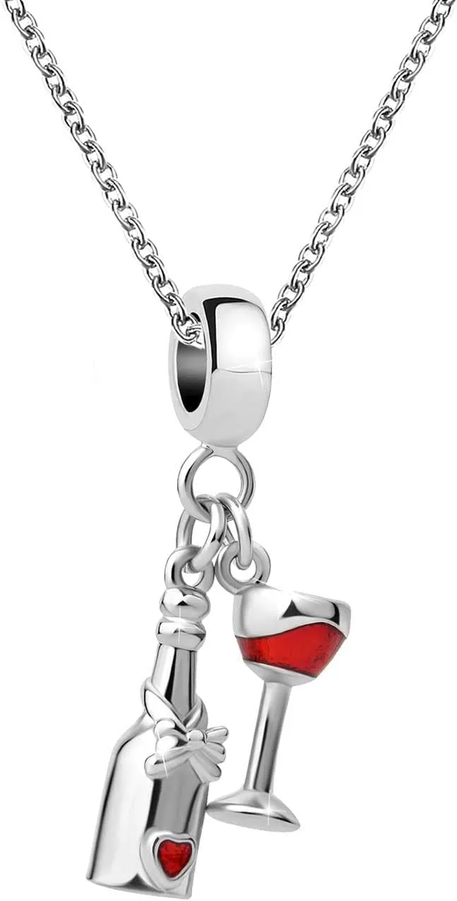KunBead 18 inch Women Wine Glass Love Heart Charm Pendant Necklace