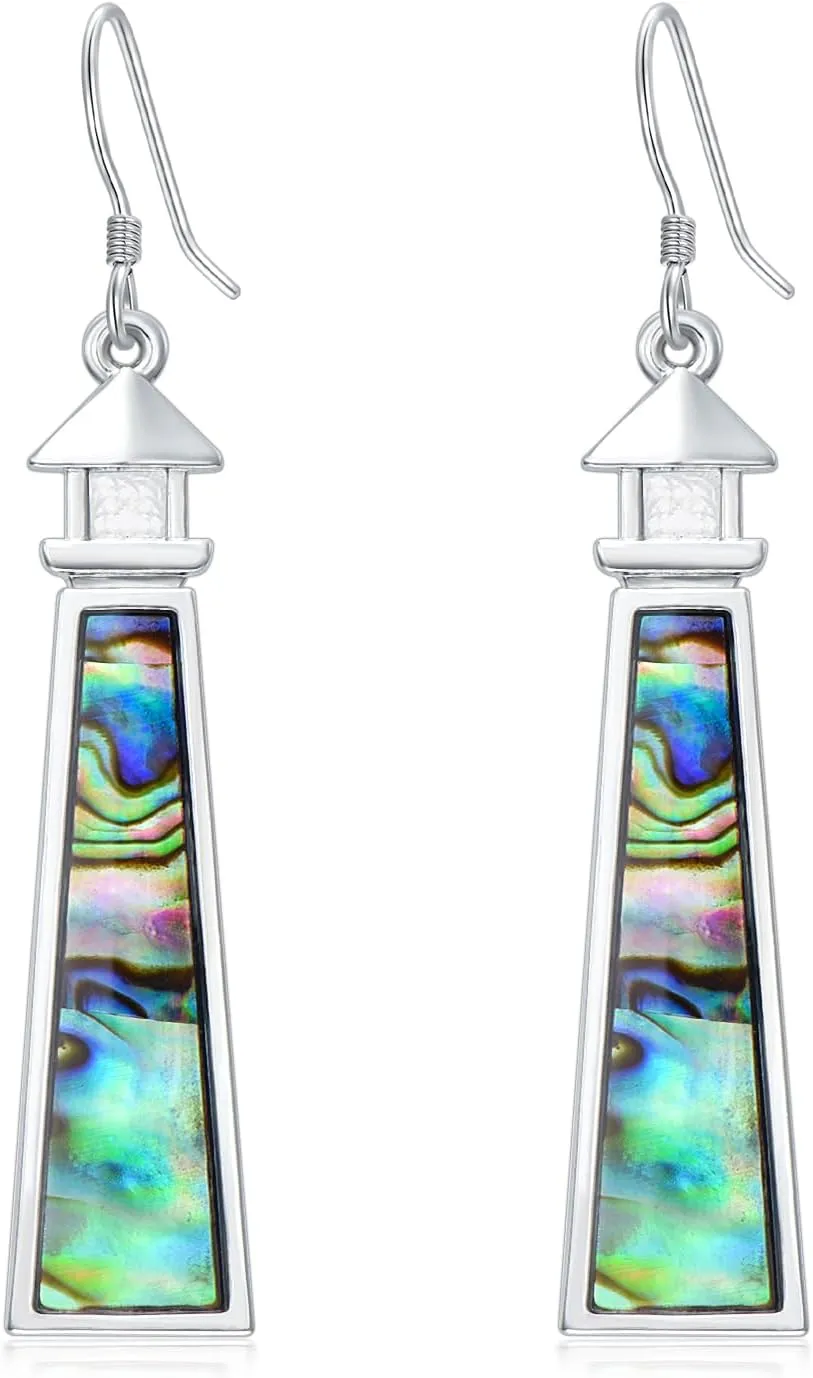 KZX Abalone Shell Lighthouse Dangle Earrings Sterling Silver Lighthouse Earrings Hypoallergenic Jewelry Birthday Christmas Gift for Women
