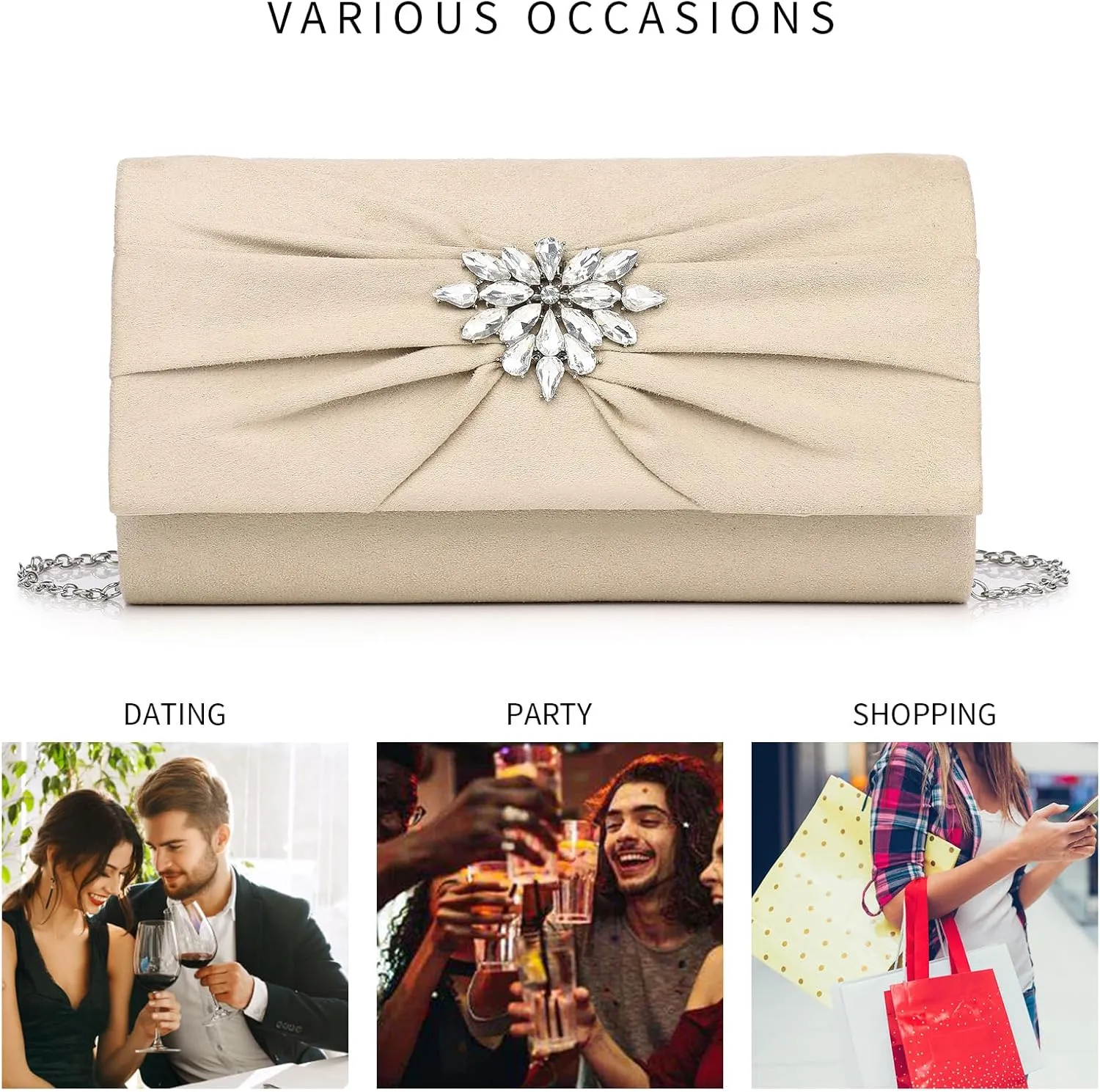 Labair Women's Evening Handbags Pleated Suede Evening Bag Velvet Clutch Bag Wedding Bridal Formal Purse.