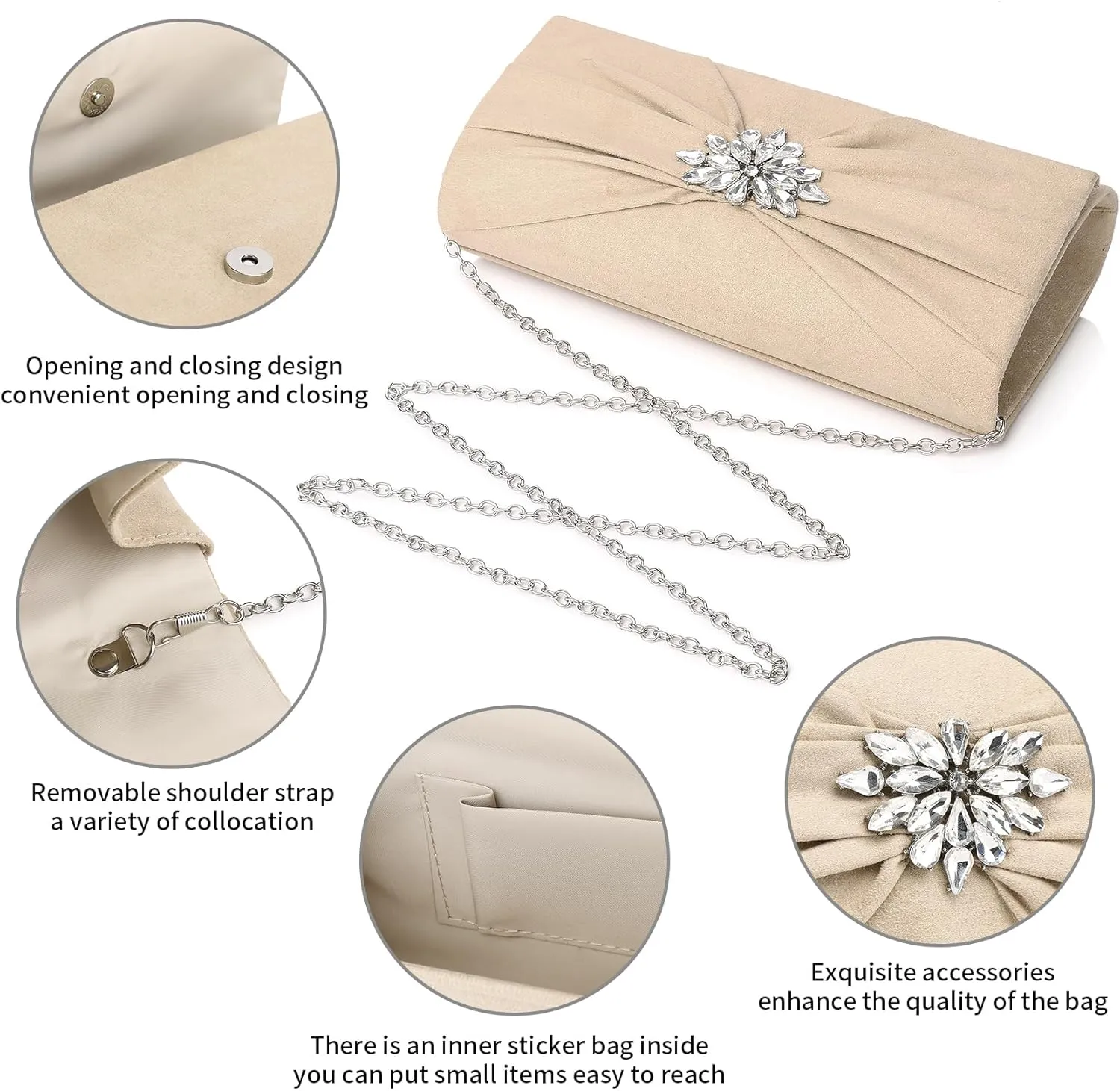 Labair Women's Evening Handbags Pleated Suede Evening Bag Velvet Clutch Bag Wedding Bridal Formal Purse.