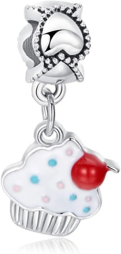 LaBenie Dangle Cupcake with White Frosting Charm Bead