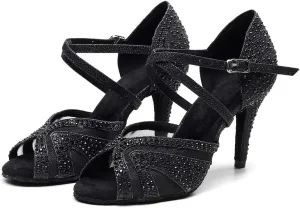 Ladies Ballroom Latin Dance Shoes Color Rhinestone Ballroom Party Performance Shoes 3.5 Inch Ladies High Heels