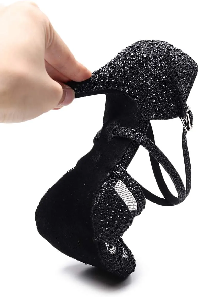 Ladies Ballroom Latin Dance Shoes Color Rhinestone Ballroom Party Performance Shoes 3.5 Inch Ladies High Heels