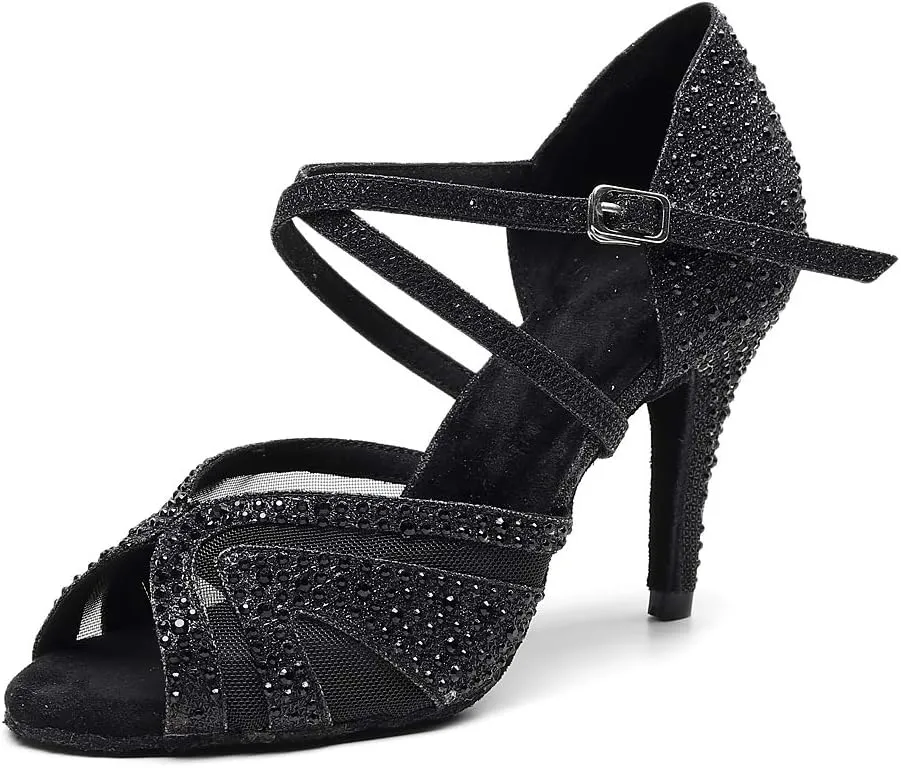 Ladies Ballroom Latin Dance Shoes Color Rhinestone Ballroom Party Performance Shoes 3.5 Inch Ladies High Heels