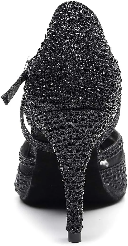 Ladies Ballroom Latin Dance Shoes Color Rhinestone Ballroom Party Performance Shoes 3.5 Inch Ladies High Heels