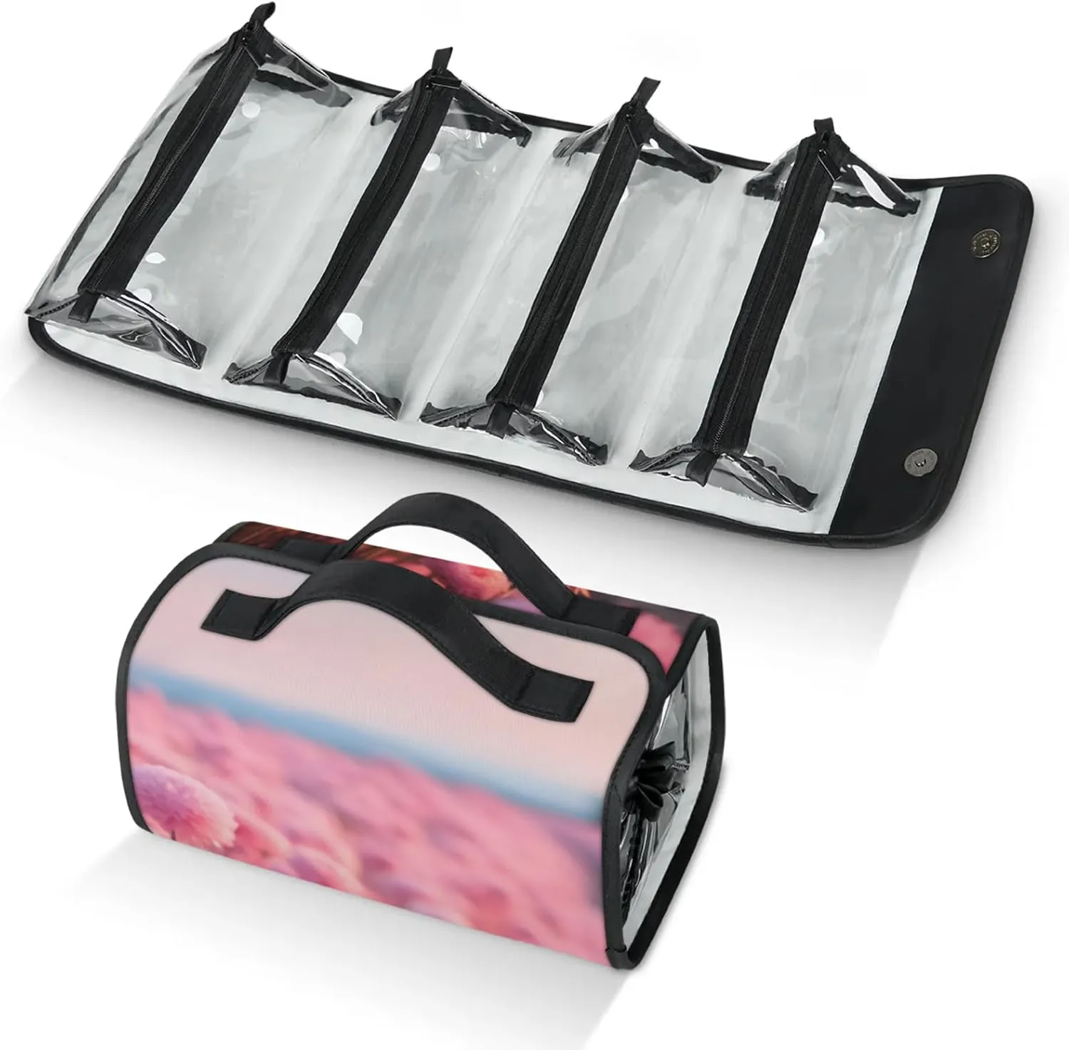 Large Capacity 4-in-1 Hanging Travel Toiletry Bag Storage Organizer With 4 Detachable Removable Zipper Clear Pouches Amaranths