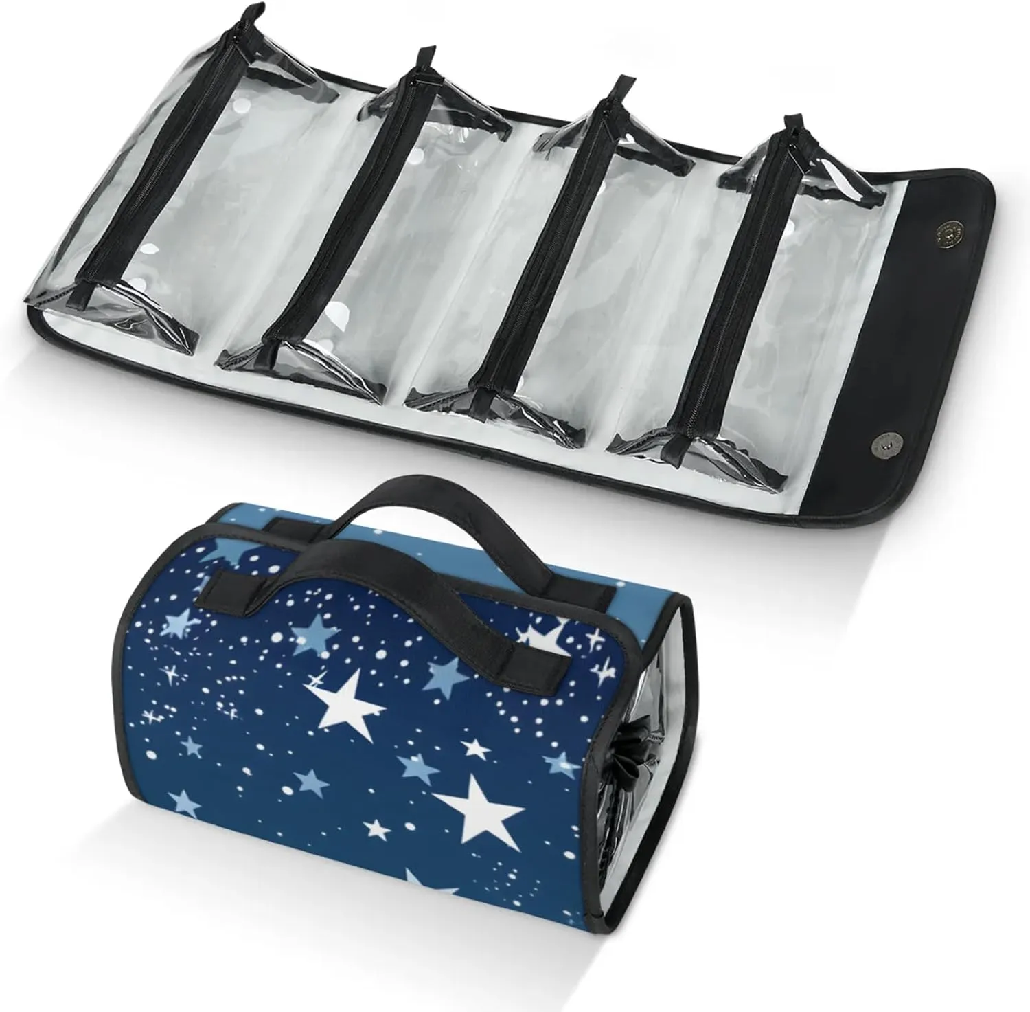 Large Capacity 4-in-1 Hanging Travel Toiletry Bag Storage Organizer With 4 Detachable Removable Zipper Clear Pouches Bright Starry