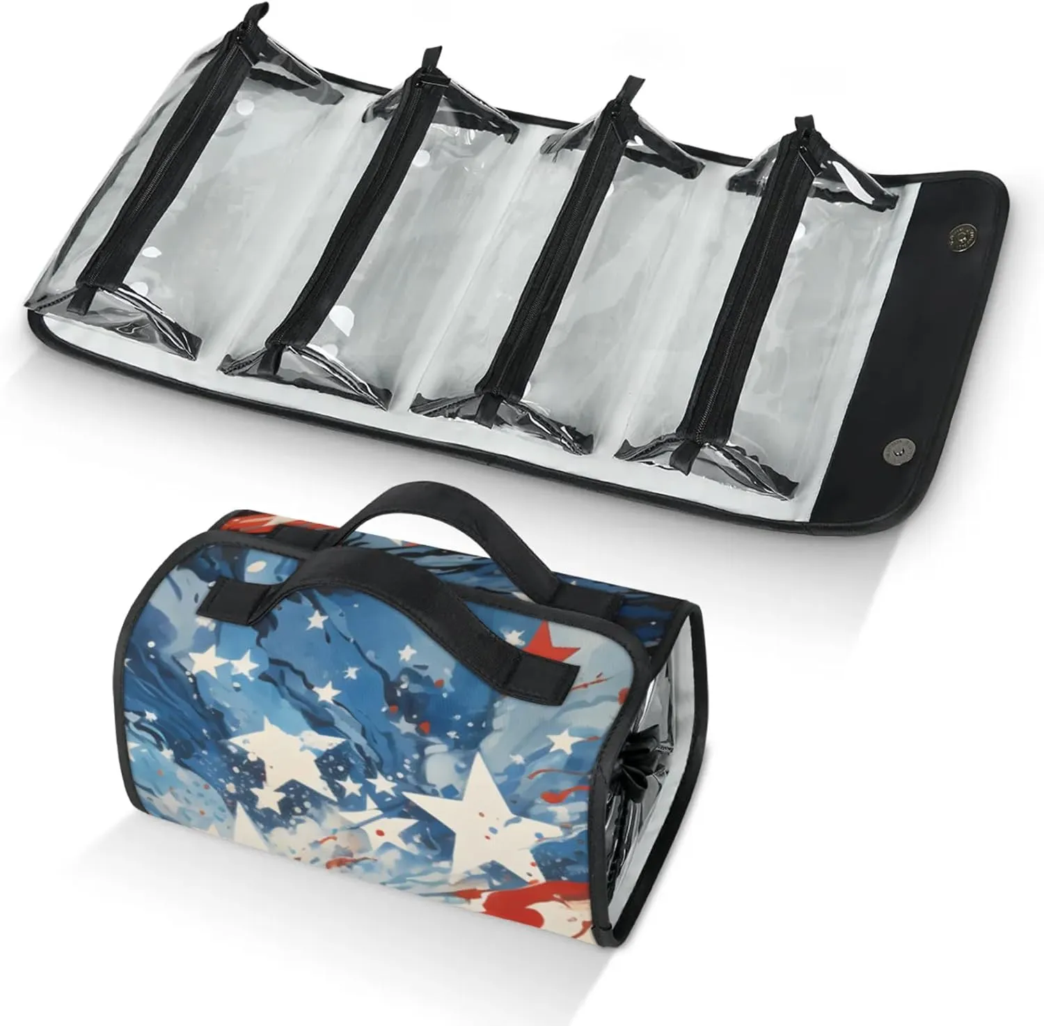 Large Capacity 4-in-1 Hanging Travel Toiletry Bag Storage Organizer With 4 Detachable Removable Zipper Clear Pouches Bright Stars