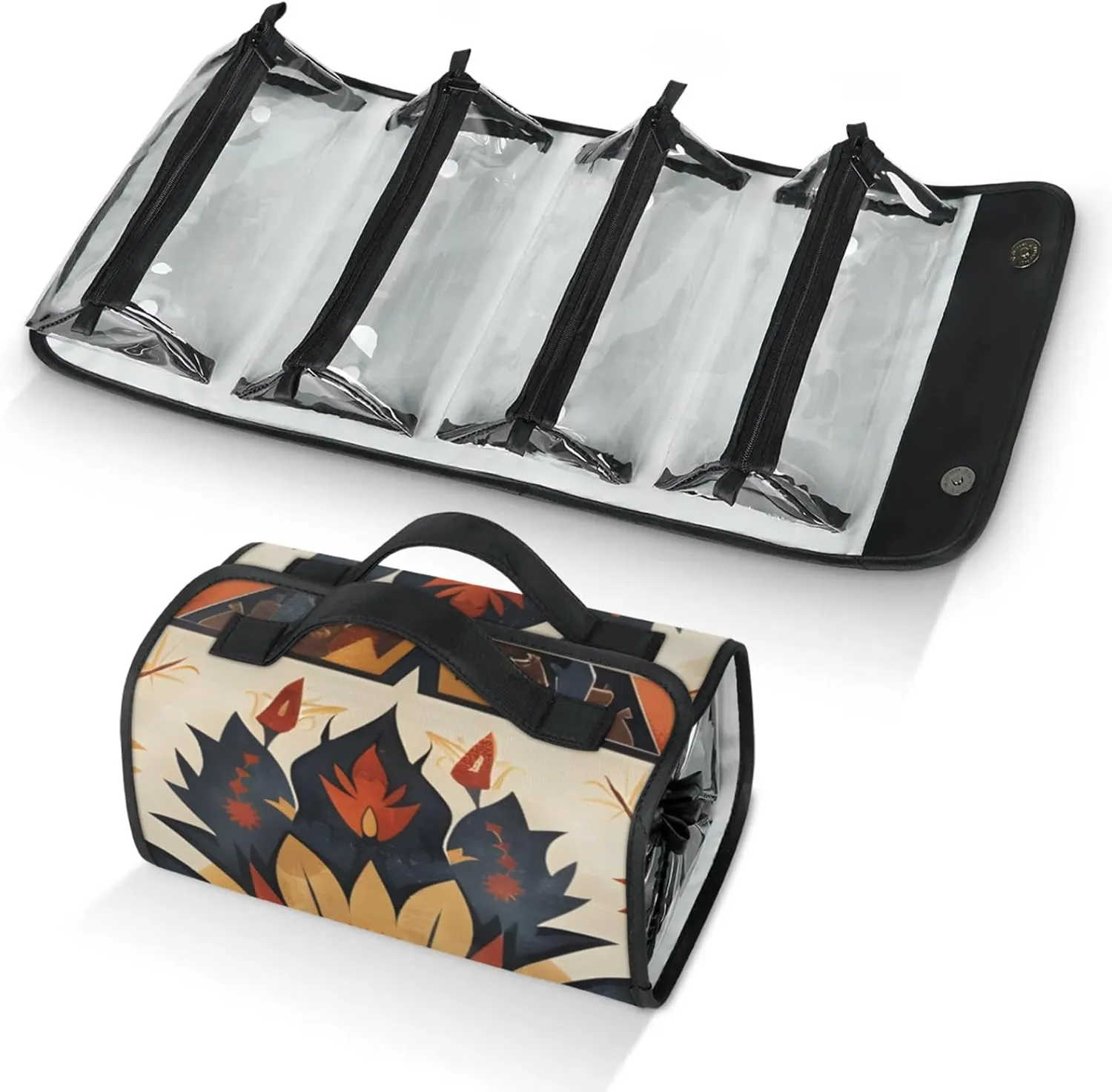 Large Capacity 4-in-1 Hanging Travel Toiletry Bag Storage Organizer With 4 Detachable Removable Zipper Clear Pouches Floral Cross Pattern