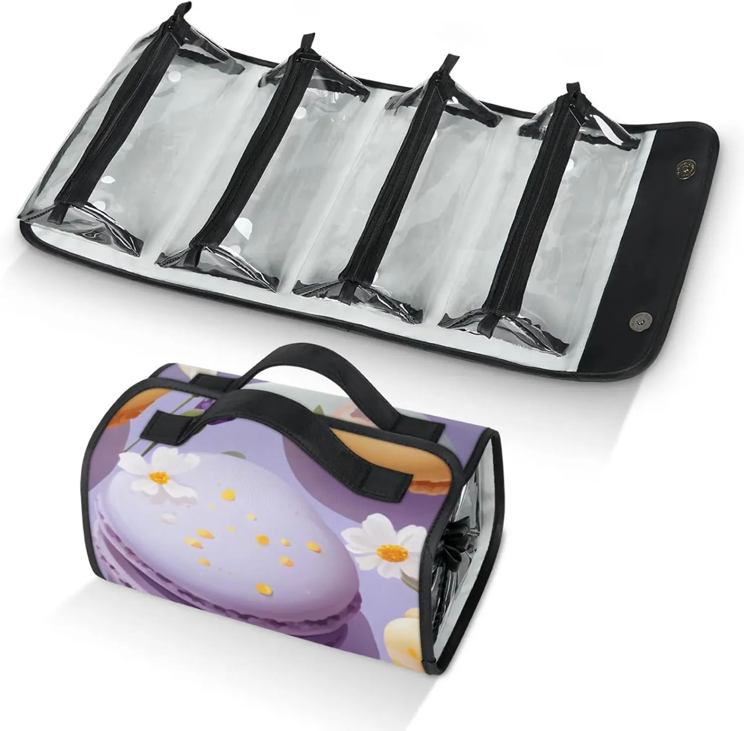 Large Capacity 4-in-1 Hanging Travel Toiletry Bag Storage Organizer With 4 Detachable Removable Zipper Clear Pouches Macaron Cake