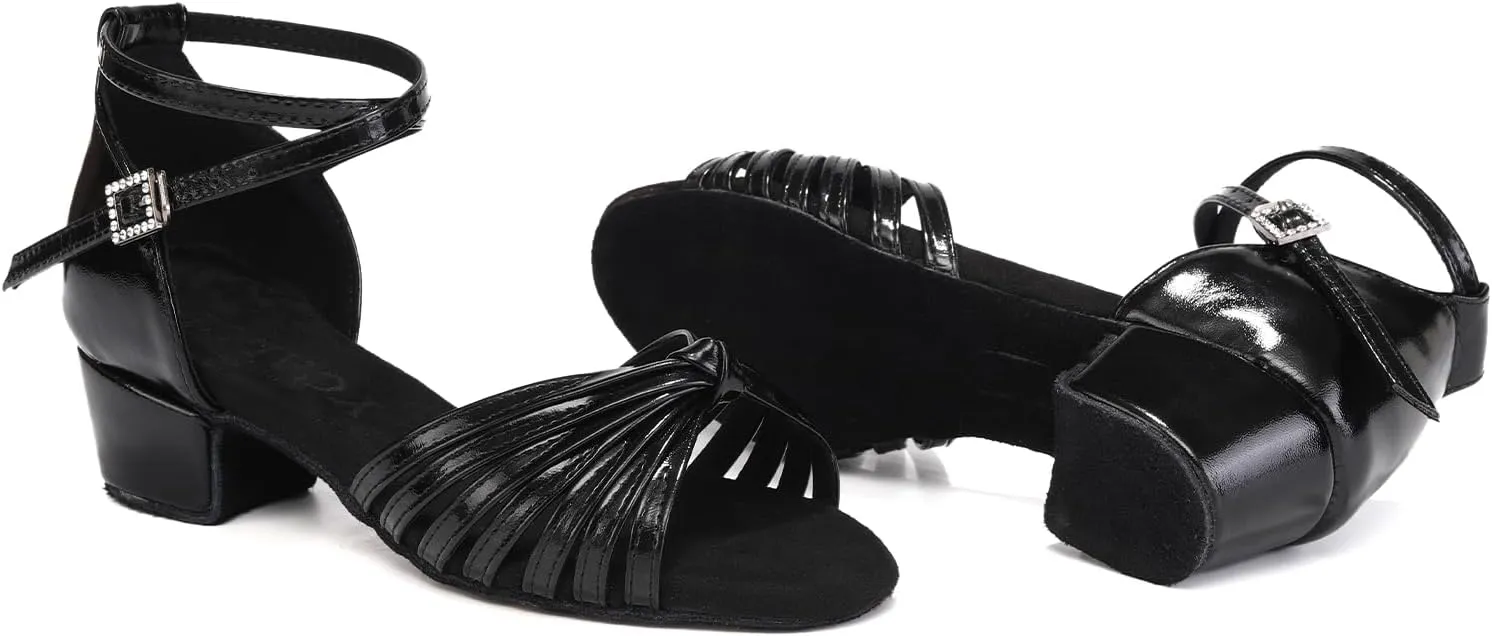 Latin Ballroom Dance Shoes Girls Latin Dance Shoes Low Heels Salsa Tango Professional Performance Practice Dance Shoes for Girls Kids 3cm Heel