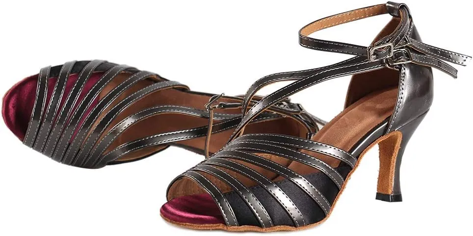 Latin Dance Shoes for Women Salsa Performance Dancing Shoes High Heel,Black,Model L028