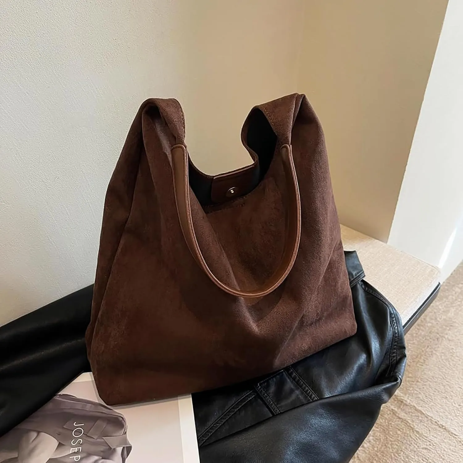 Leather Hobo Bags for Women - Brown Suede Retro Shoulder & Slouchy Bags for Fall