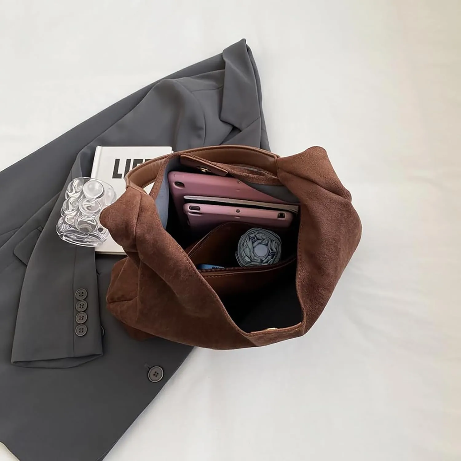 Leather Hobo Bags for Women - Brown Suede Retro Shoulder & Slouchy Bags for Fall