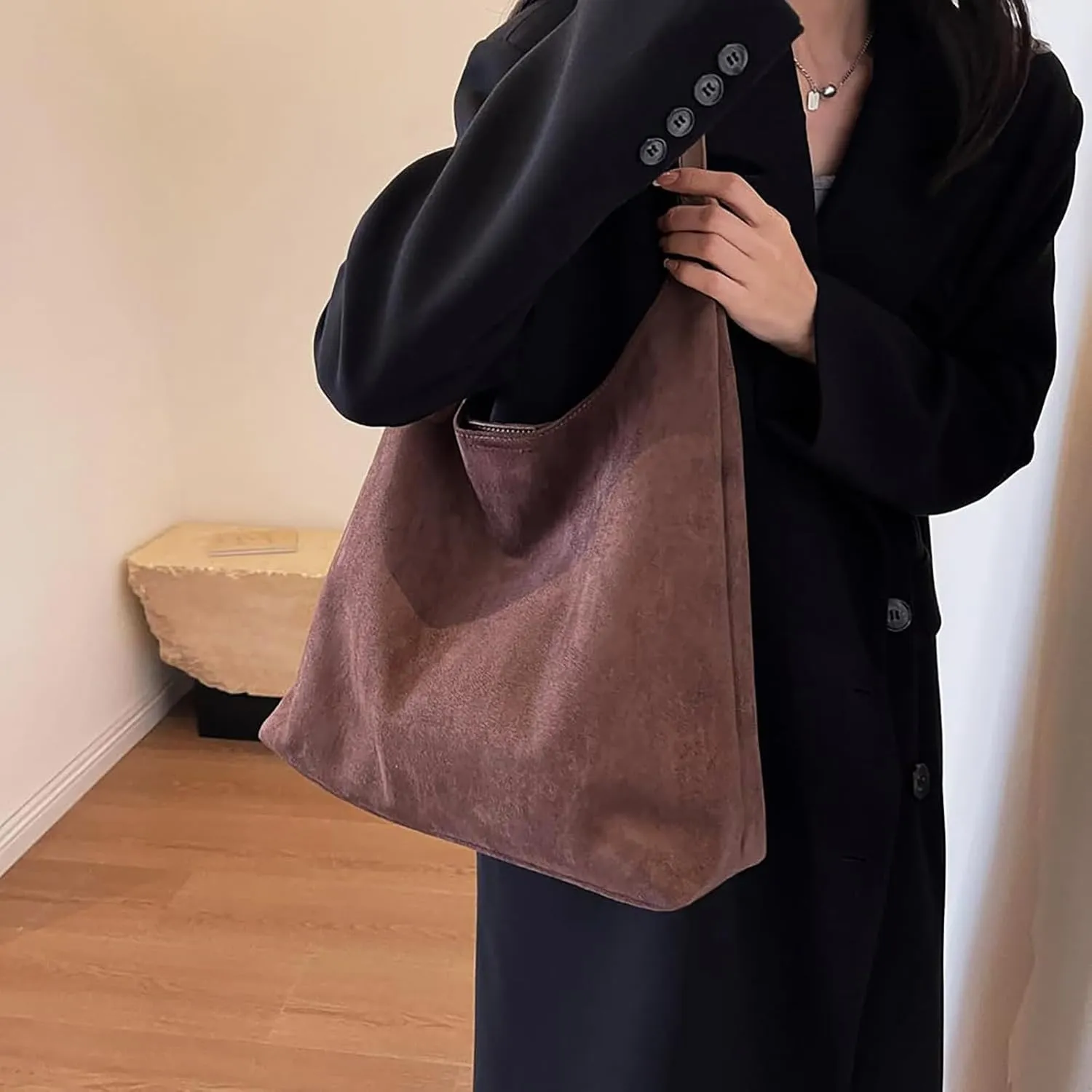 Leather Hobo Bags for Women - Brown Suede Retro Shoulder & Slouchy Bags for Fall