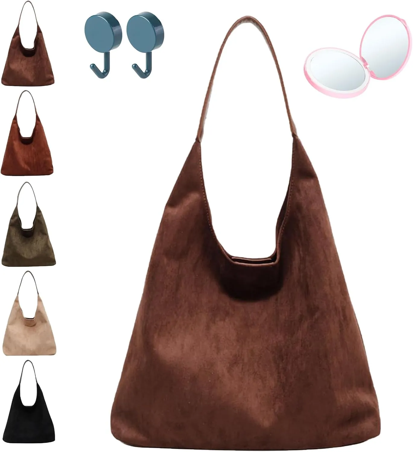 Leather Hobo Bags for Women - Brown Suede Retro Shoulder & Slouchy Bags for Fall