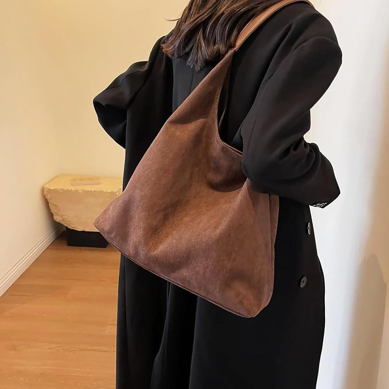 Leather Hobo Bags for Women - Brown Suede Retro Shoulder & Slouchy Bags for Fall