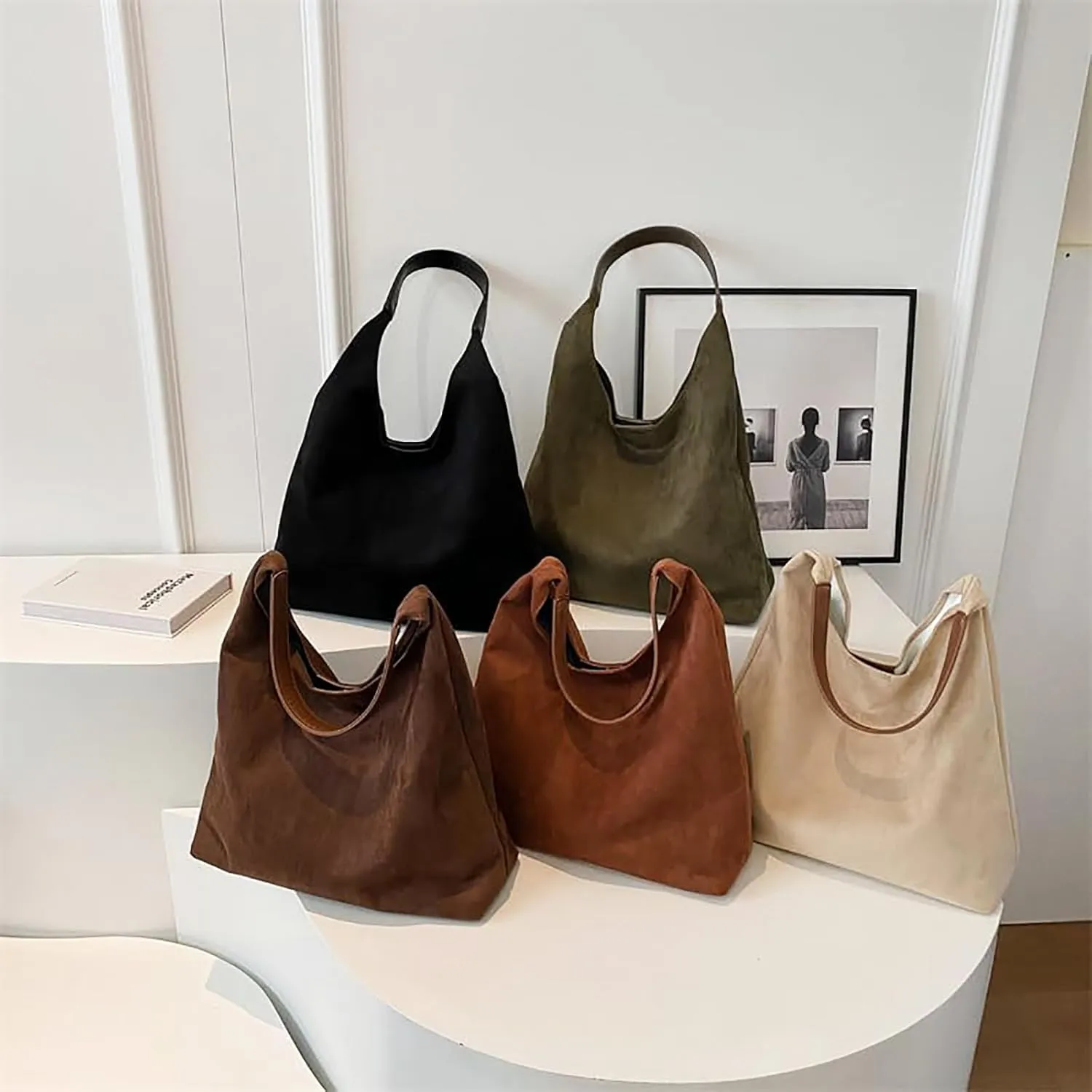Leather Hobo Bags for Women - Brown Suede Retro Shoulder & Slouchy Bags for Fall